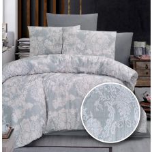 Lenjerie pat dublu Creponata 100% Bumbac, cearsaf pat 200x230 cm, pilota 180x215 cm, 2 fete perna 50x70 cm, Alb/Gri, Pucioasa CREP66