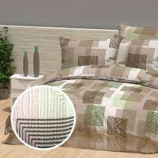 Lenjerie pat dublu extra large Creponata 100% Bumbac, cearsaf pat 240x260 cm, pilota 200x230 cm, 2 fete perna 50x70 cm, Verde-Maro, Pucioasa