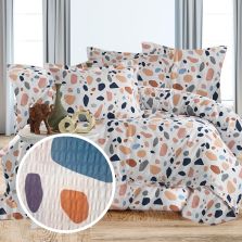 Lenjerie pat dublu Creponata 100% Bumbac, cearsaf pat 200x230 cm, pilota 180x215 cm, 2 fete perna 50x70 cm, Alb-Bej, Pucioasa