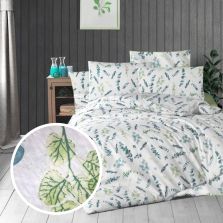 Lenjerie pat Creponata 100% Bumbac, cearsaf pat 160x240 cm, pilota 140x210 cm, fata perna 50x70 cm, Verde-Albastru, Pucioasa