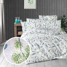 Lenjerie pat dublu extra large Creponata 100% Bumbac, cearsaf pat 240x260 cm, pilota 200x230 cm, 2 fete perna 50x70 cm, Verde-Albastru, Pucioasa