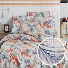 Lenjerie pat Creponata 100% Bumbac, cearsaf pat 160x240 cm, pilota 140x210 cm, fata perna 50x70 cm, Bej-Portocaliu, Pucioasa