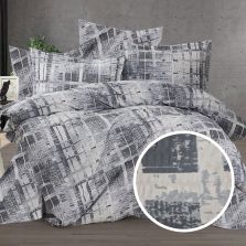 Lenjerie pat dublu Creponata 100% Bumbac, cearsaf pat 200x230 cm, pilota 180x215 cm, 2 fete perna 50x70 cm, Antracit, Pucioasa