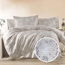 Lenjerie pat dublu extra large Creponata 100% Bumbac, cearsaf pat 240x260 cm, pilota 200x230 cm, 2 fete perna 50x70 cm, Cappuccino, Pucioasa