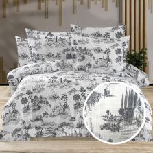 Lenjerie pat Creponata 100% Bumbac, cearsaf pat 160x240 cm, pilota 140x210 cm, fata perna 50x70 cm, Crem-Gri, Pucioasa