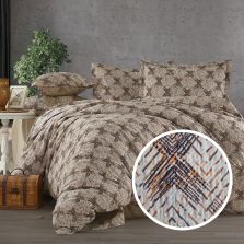 Lenjerie pat dublu Creponata 100% Bumbac, cearsaf pat 200x230 cm, pilota 180x215 cm, 2 fete perna 50x70 cm, Maro, Pucioasa