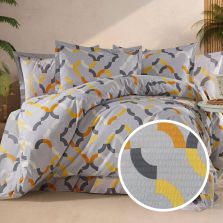 Lenjerie pat Creponata 100% Bumbac, cearsaf pat 160x240 cm, pilota 140x210 cm, fata perna 50x70 cm, Gri, Pucioasa