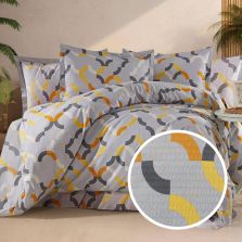 Lenjerie pat dublu extra large Creponata 100% Bumbac, cearsaf pat 240x260 cm, pilota 200x230 cm, 2 fete perna 50x70 cm, Gri, Pucioasa