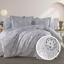 Lenjerie pat Creponata 100% Bumbac, cearsaf pat 160x240 cm, pilota 140x210 cm, fata perna 50x70 cm, Gri Deschis, Pucioasa