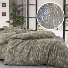 Lenjerie pat dublu extra large Creponata 100% Bumbac, cearsaf pat 240x260 cm, pilota 200x230 cm, 2 fete perna 50x70 cm, Verde Inchis, Pucioasa