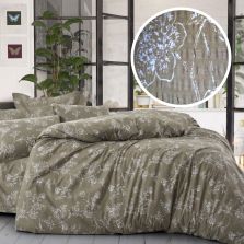 Lenjerie pat dublu Creponata 100% Bumbac, cearsaf pat 200x230 cm, pilota 180x215 cm, 2 fete perna 50x70 cm, Verde Inchis, Pucioasa