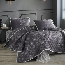 Cuvertura matlasata pat dublu, 240x260 cm si 2 Fete perne 50x70 cm, Clasy Negru NALA V1