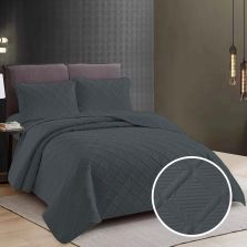 Cuvertura matlasata pat UNI 230x250 cm cu 2 fete perne 50x70 cm, model romb, Antracit Cool Gray Ralex Pucioasa 