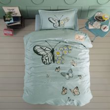 Lenjerie pat 1 persoana Bumbac 100% Ranforce 3 piese, cearsaf pat 180x240 cm, pilota 160x220 cm, 1 fata perna 50x70 cm, Clasy, Daisy Love v1