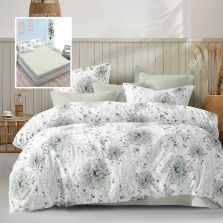 Lenjerie pat dublu Economy 6 piese, cearsaf pat cu husa 180x200 cm si pilota 200x230 cm, 2 fete perne 50x70 si 2 fete perna 70x70, Eleganta Verde Deschis ECNH12 Ralex Pucioasa 