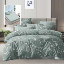 Lenjerie pat dublu Economy 6 piese, cearsaf pat cu husa 180x200 cm si pilota 200x230 cm, 2 fete perne 50x70 si 2 fete perna 70x70, Moderna Verde ECNH13 Ralex Pucioasa 