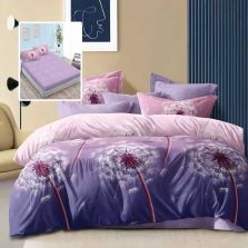 Lenjerie pat dublu Economy 6 piese, cearsaf pat cu husa 180x200 cm si pilota 200x230 cm, 2 fete perne 50x70 si 2 fete perna 70x70, Moderna Roz/Mov ECNH18 Ralex Pucioasa