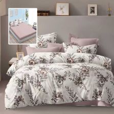 Lenjerie pat dublu Economy 6 piese, cearsaf pat cu husa 180x200 cm si pilota 200x230 cm, 2 fete perne 50x70 / 2 fete perna 70x70, Flori Roz ECNH2 Ralex Pucioasa 