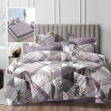 Lenjerie pat dublu Economy 6 piese, cearsaf pat cu husa 180x200 cm si pilota 200x230 cm, 2 fete perne 50x70 si 2 fete perna 70x70, Eleganta Mov ECNH23 Ralex Pucioasa 