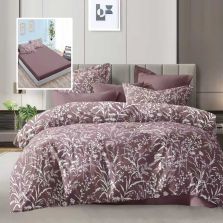 Lenjerie pat dublu Economy 6 piese, cearsaf pat cu husa 180x200 cm si pilota 200x230 cm, 2 fete perne 50x70 si 2 fete perna 70x70, Eleganta Rosu Visiniu ECNH28 Ralex Pucioasa 