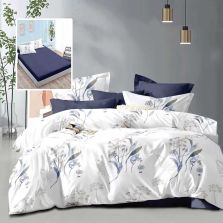 Lenjerie pat dublu Economy 6 piese, cearsaf pat cu husa 180x200 cm si pilota 200x230 cm, 2 fete perne 50x70 si 2 fete perna 70x70, Moderna Albastru ECNH3 Ralex Pucioasa