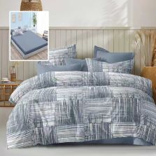 Lenjerie pat dublu Economy 6 piese, cearsaf pat cu husa 180x200 cm si pilota 200x230 cm, 2 fete perne 50x70 si 2 fete perna 70x70, Moderna Gri ECNH36 Ralex Pucioasa 