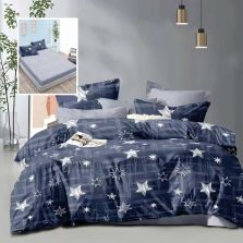 Lenjerie pat dublu Economy 6 piese, cearsaf pat cu husa 180x200 cm si pilota 200x230 cm, 2 fete perne 50x70 si 2 fete perna 70x70, Peisaj Nocturn  ECNH8 Ralex Pucioasa 