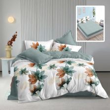 Lenjerie pat dublu Finet Bumbac 6 piese cu husa saltea 160x200 sau 180x200 cm, pilota 200x230 cm, 2 fete perna 50x70 si 70x70 cm, Verde, Pucioasa ELA V2