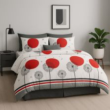 Lenjerie pat dublu ELVO 4 piese cearsaf pat 230x250 cm, pilota 200x230 cm, 2 fete perne 50x70 cm, Moderna Crem / Gri Ralex Pucioasa