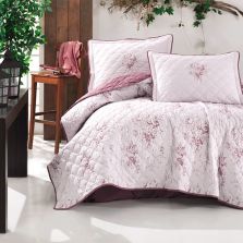 Cuvertura matlasata pat dublu, 240x260 cm si 2 Fete perne 50x70 cm, Clasy Mov ESTE V2