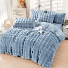 Lenjerie pat dublu Cocolino Spot cu blanita 4 piese, cearsaf pat 230x250 cm, pilota 200x230 cm, 2 fete perna 50x70, Bleu, Ralex Pucioasa