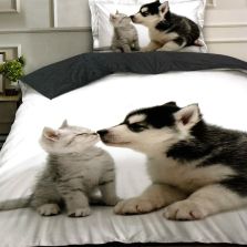 Pachet economic lenjerie pat o persoana Bumbac Finet 3 piese 3D, o perna matlasata 50x70 cm si pilota 140x210 cm primavara toamna (F1P28)-1