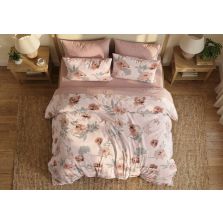 Lenjerie pat bumbac Finet 6 piese PROMO cu husă saltea 160x200 sau 180x200 cm, pilotă 200x220 cm, 2 fețe pernă 50x70 și 70x70 cm, Roz / Gri, Ralex Pucioasa