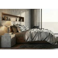 Lenjerie pat bumbac Finet 6 piese PROMO cu husă saltea 160x200 sau 180x200 cm, pilotă 200x220 cm, 2 fețe pernă 50x70 și 70x70 cm, Gri / Maro, Ralex Pucioasa