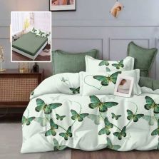 Lenjerie pat dublu Finet Bumbac 6 piese cu husa saltea 160x200 sau 180x200 cm, pilota 200x230 cm, 2 fete perna 50x70 si 70x70 cm, Verde Deschis, Pucioasa 