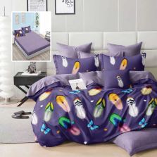 Lenjerie pat dublu Finet Bumbac 6 piese cu husa saltea 160x200 sau 180x200 cm, pilota 200x230 cm, 2 fete perna 50x70 si 70x70 cm, Mov, Pucioasa