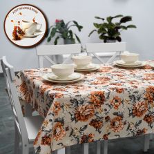 Fata de masa antimurdarire 140x180 cm, Motiv floral Portocaliu Gri Ralex Pucioasa 