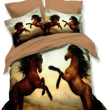 Lenjerie de pat dublu bumbac Finet 3D 6 piese 220 x 240 cm, Cai, Maro, Pucioasa FN3D70