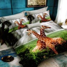 Lenjerie de pat dublu bumbac Finet 3D 6 piese 220 x 240 cm, Girafe, Portocaliu Verde, Pucioasa FN3D76