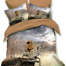 Lenjerie de pat dublu bumbac Finet 3D 6 piese 220 x 240 cm, Peisaj leopard, Bej, Pucioasa FN3D77