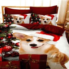 Lenjerie de pat dublu bumbac Finet 3D 6 piese 220 x 240 cm, Catelusi, Rosu, Pucioasa FN3D92