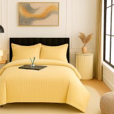 Lenjerie pat Damasc Policoton XXL - Super Preț, cearșaf 230x260 cm, pilotă 200x230 cm, 2 fețe perne 50x70 cm, Galben
