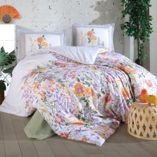 Lenjerie pat dublu Bumbac 100% Ranforce 4 piese extra large, cearsaf pat 240x260 cm, pilota 200x220 cm, 2 fete perne 50x70 cm, Verde GALYA