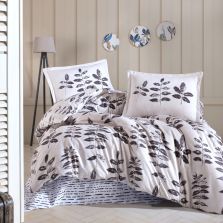 Lenjerie pat dublu Bumbac 100% Ranforce 4 piese extra large, cearsaf pat 240x260 cm, pilota 200x220 cm, 2 fete perne 50x70 cm, Bej HAFSA