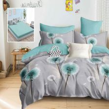 Lenjerie pat dublu Finet Bumbac 6 piese cu husa saltea 160x200 sau 180x200 cm, pilota 200x230 cm, 2 fete perna 50x70 si 70x70 cm, Bleu / Gri, Pucioasa HAILEY H