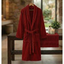 Halat de baie si SPA Hotel cu guler Kimono Velur 100% Bumbac, unisex, 420 gr./mp, Rosu Grena L / XL