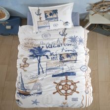 Lenjerie pat 1 persoana Bumbac 100% Ranforce 3 piese cearsaf pat 180x240 cm, pilota 160x220 cm, 1 fata perna 50x70 cm, Clasy, Hawaii