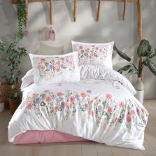 Lenjerie pat dublu Bumbac 100% Ranforce 4 piese extra large, cearsaf pat 240x260 cm, pilota 200x220 cm, 2 fete perne 50x70 cm, Roz HELENKA