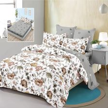 Lenjerie pat dublu Finet Bumbac 6 piese cu husa saltea 160x200 sau 180x200 cm, pilota 200x230 cm, 2 fete perna 50x70 si 70x70 cm, Alb-Gri, Pucioasa HF6P229