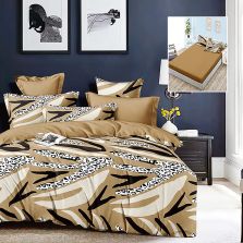 Lenjerie pat dublu Finet Bumbac 6 piese cu husa saltea 160x200 sau 180x200 cm, pilota 200x230 cm, 2 fete perna 50x70 si 70x70 cm, Crem-Maro, Pucioasa HF6P232